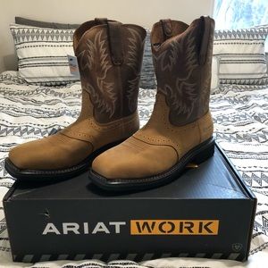 Ariat Sierra men’s steel toe work boots leather cowboy wide square toe 10.5 new